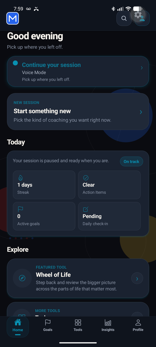 MeCoach home screen