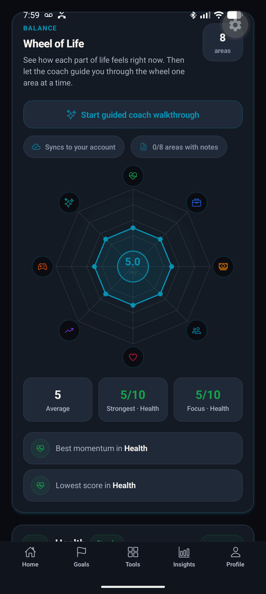 MeCoach Wheel of Life assessment